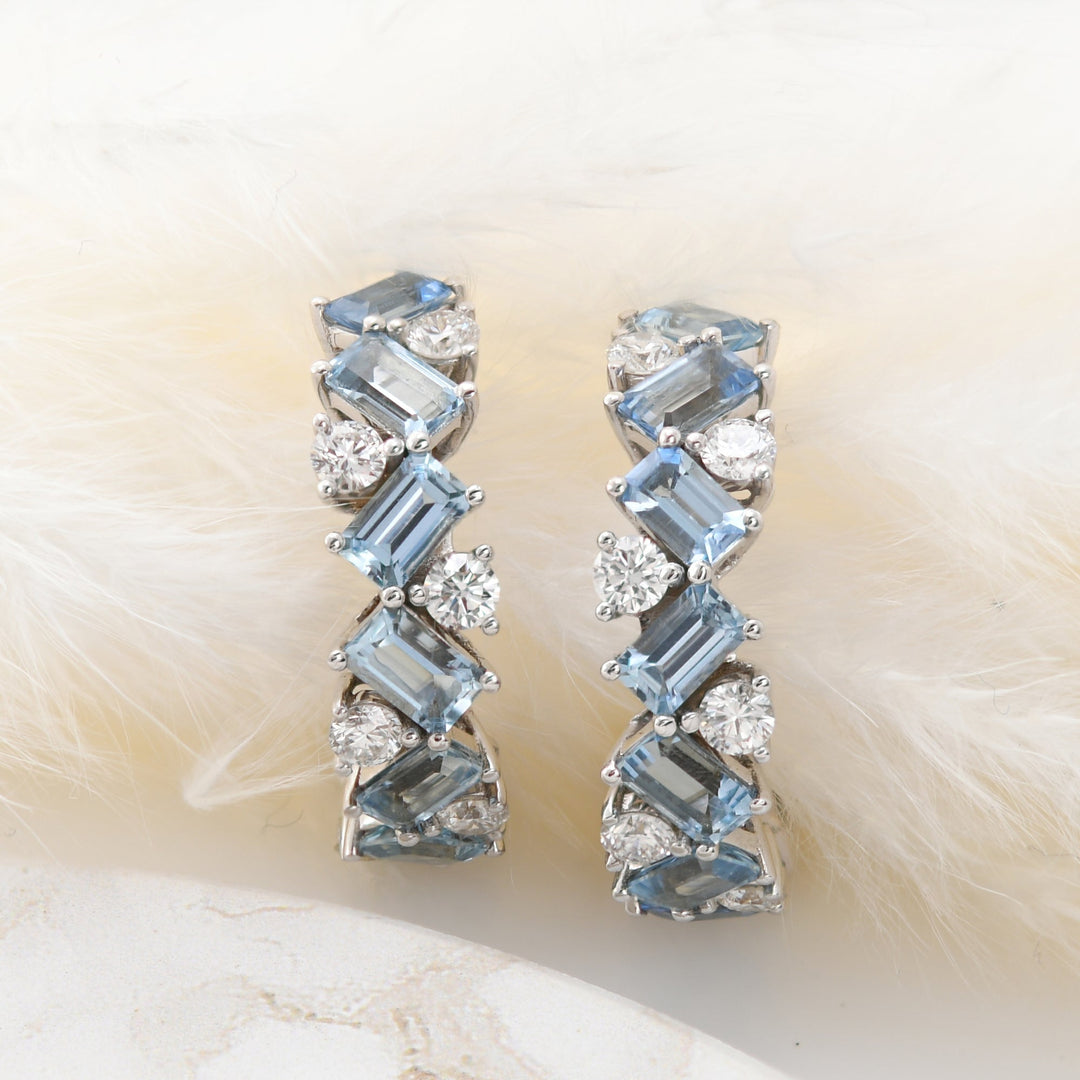 LEIBISH Aquamarine &amp; Diamond Hoop Earrings