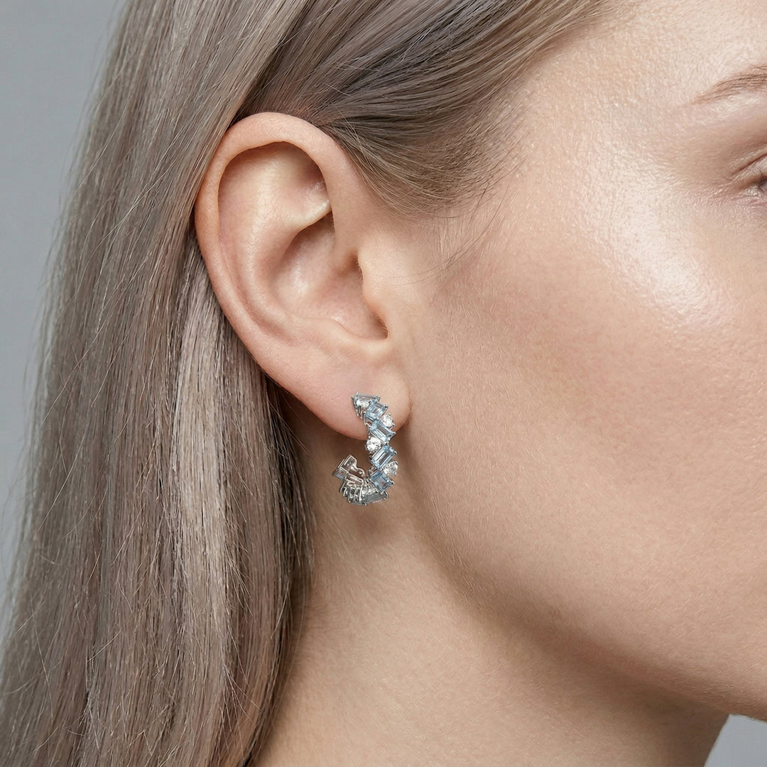LEIBISH Aquamarine &amp; Diamond Hoop Earrings