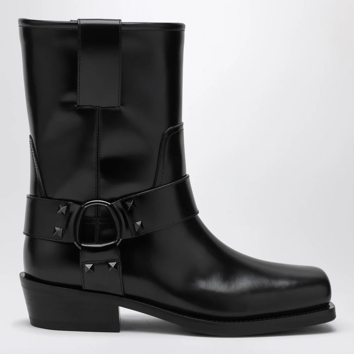 Valentino Garavani - Black leather Biker Rockstud low boot