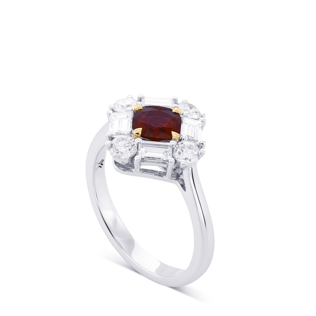 LEIBISH 0.60ct Red Ruby &amp; Diamond Halo Ring