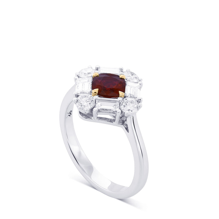 LEIBISH 0.60ct Red Ruby &amp; Diamond Halo Ring