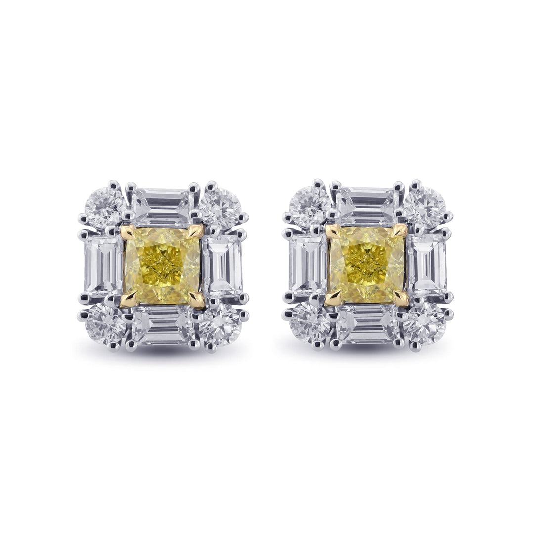 LEIBISH 1.01ct Fancy Intense Yellow Cushion Diamond Halo Earrings