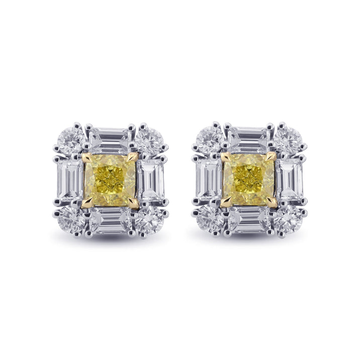 LEIBISH 1.01ct Fancy Intense Yellow Cushion Diamond Halo Earrings