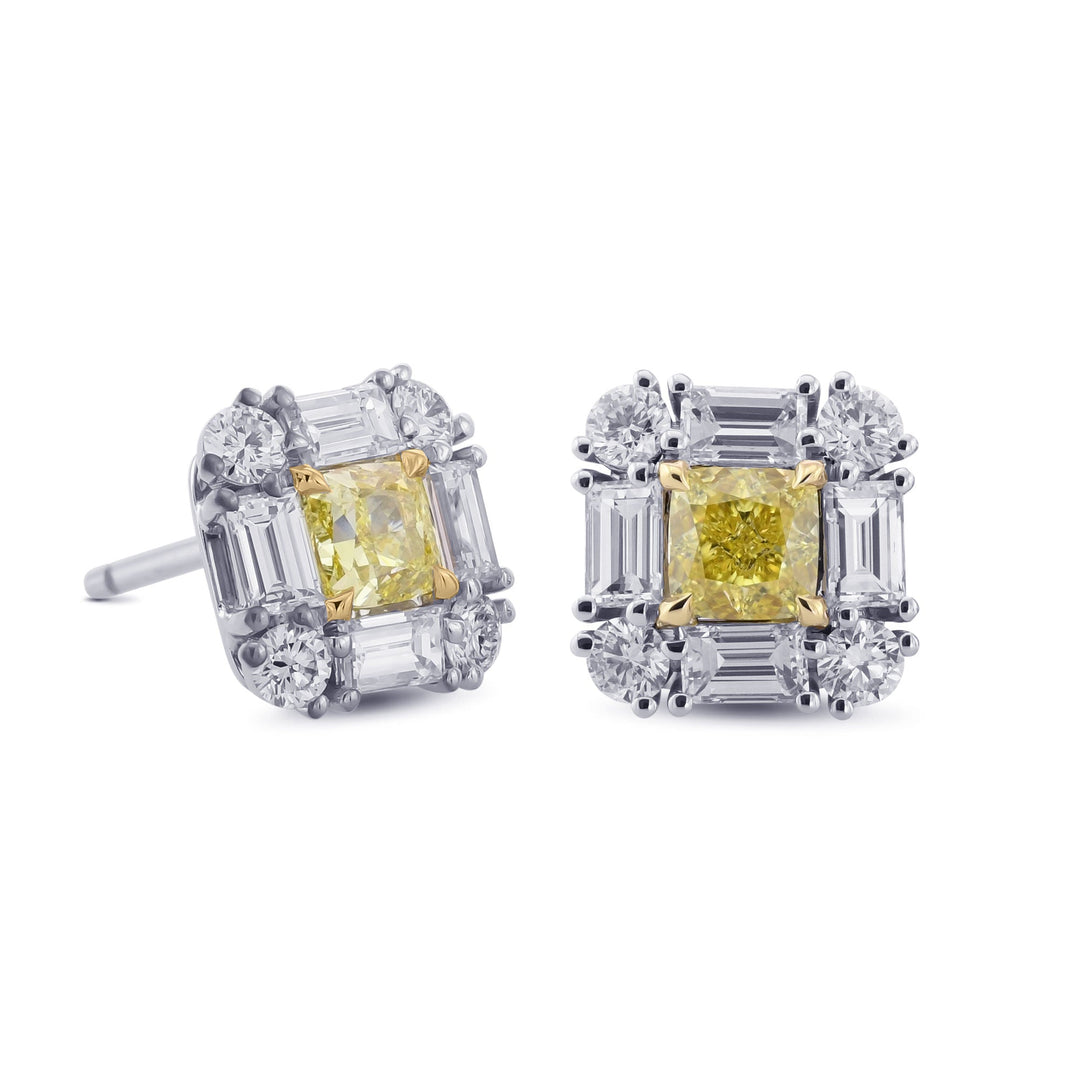 LEIBISH 1.01ct Fancy Intense Yellow Cushion Diamond Halo Earrings