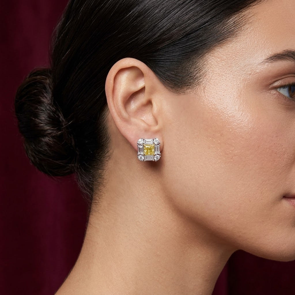 LEIBISH 1.01ct Fancy Intense Yellow Cushion Diamond Halo Earrings