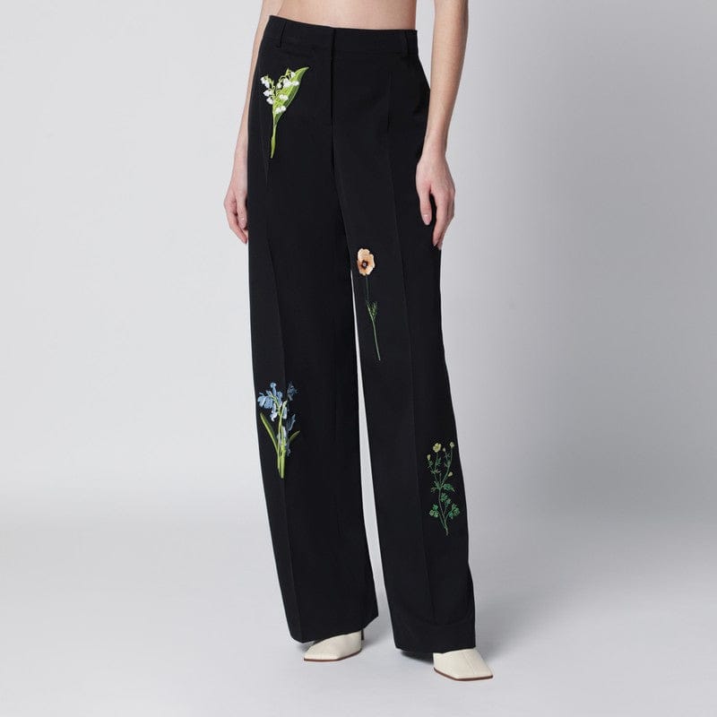 trousers Stella McCartney - Black wool trousers with floral embroidery - 42 IT Brand