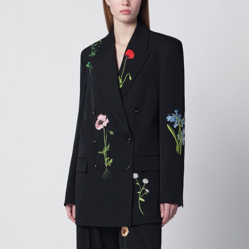 Coats & Jackets Stella McCartney - Black double-breasted jacket with floral embroidery - 40 IT Brand