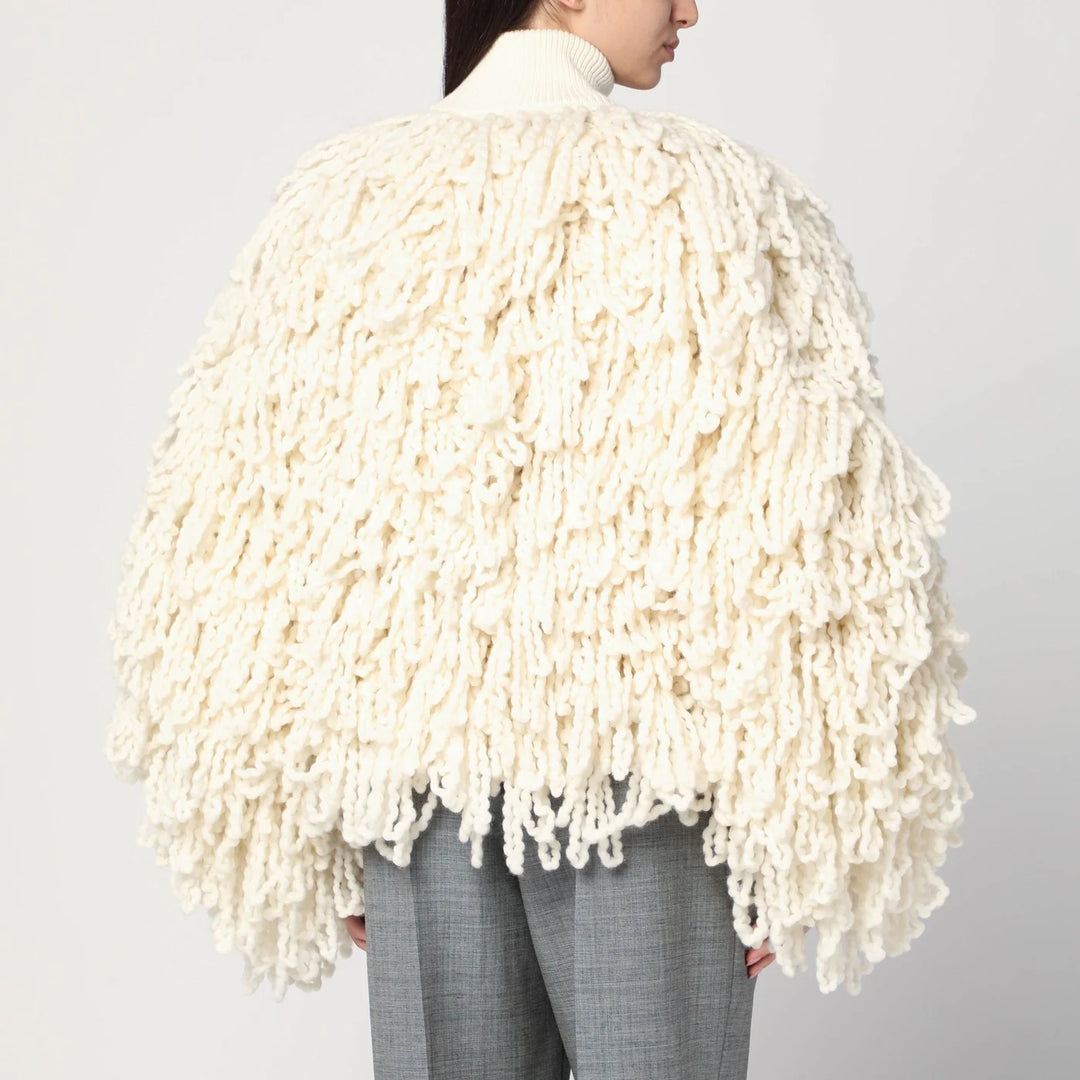 Stella McCartney - White wool bomber jacket with fringes