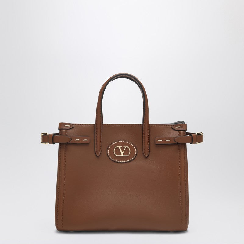 Valentino Garavani Tobacco Leather Small Antibes Tote Bag