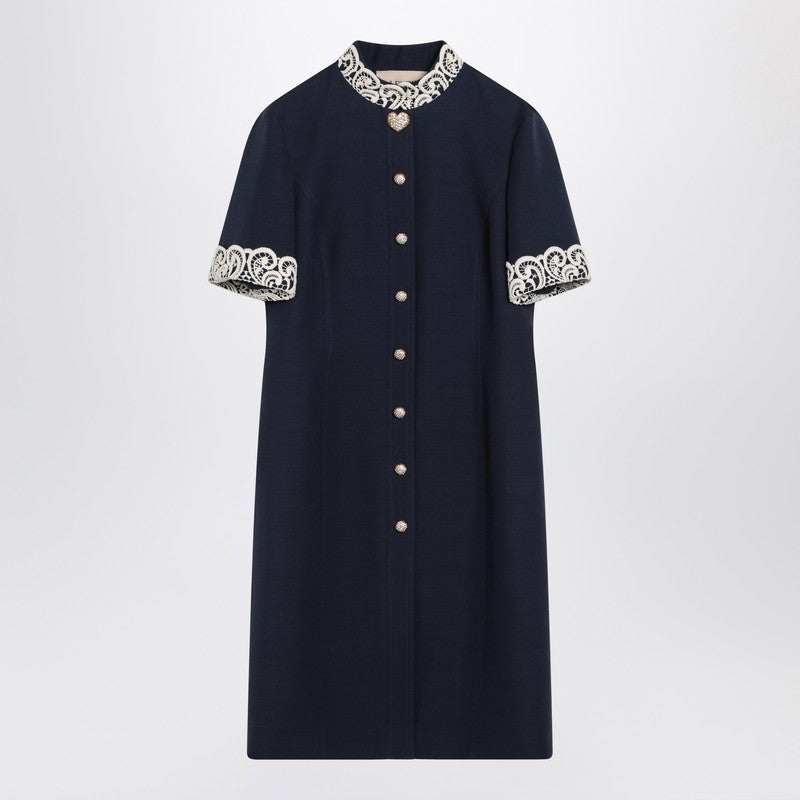 Valentino Indigo Blue Dress With Macramé Trim