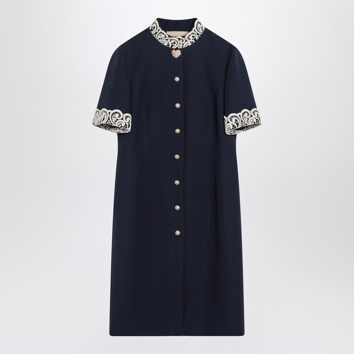 Valentino Indigo Blue Dress With Macramé Trim