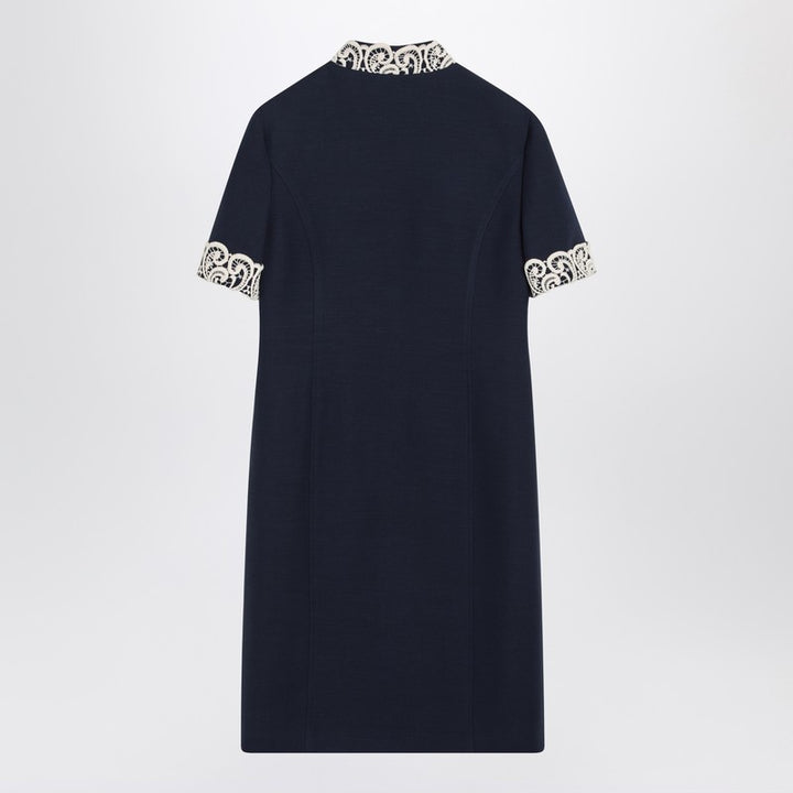 Valentino Indigo Blue Dress With Macramé Trim