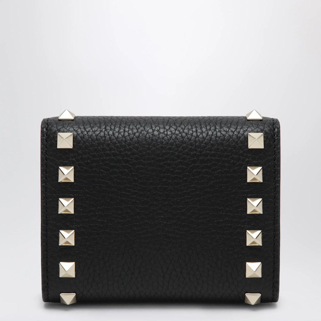 Valentino Garavani - Rockstud trifold wallet in black grained calfskin