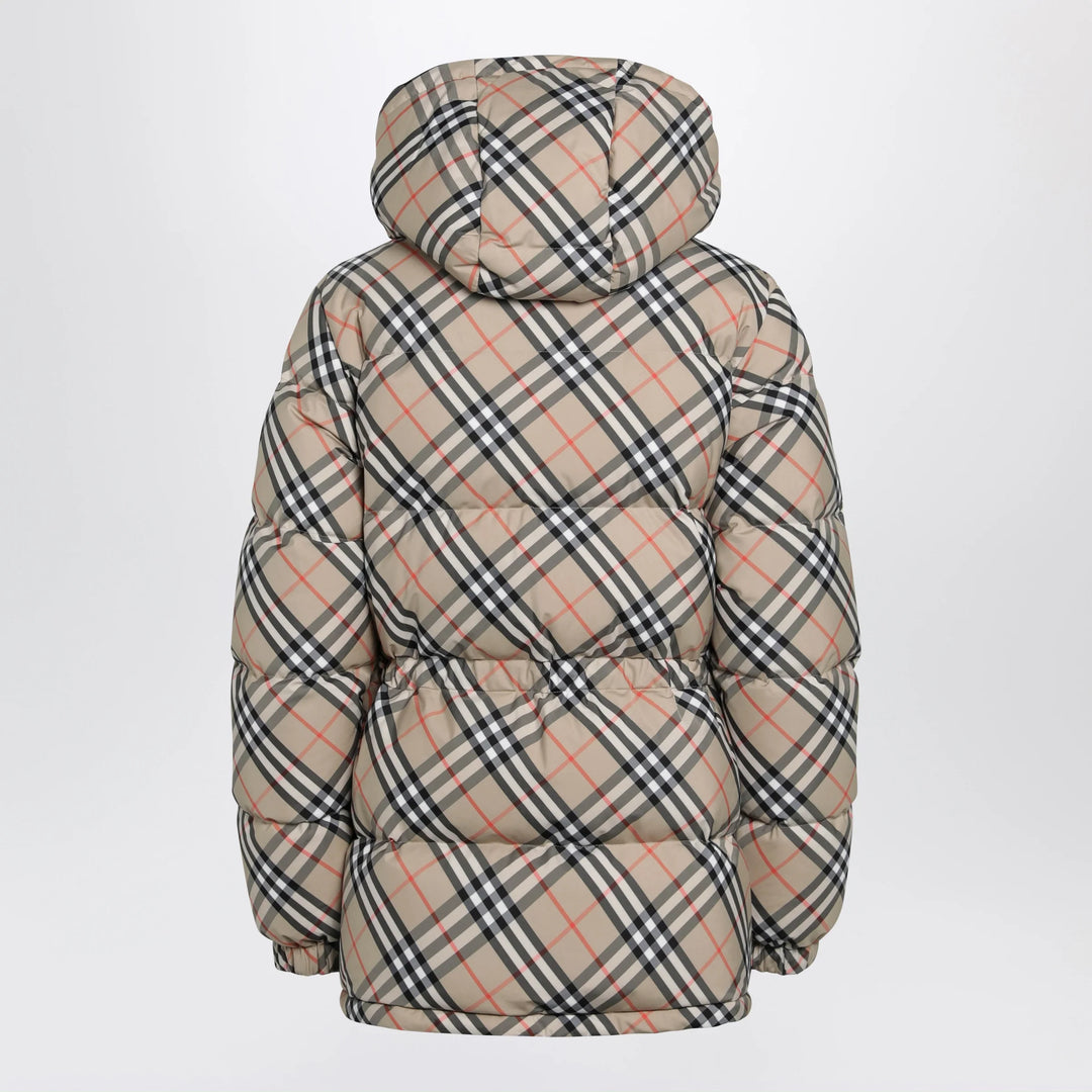 Burberry - Hooded check nylon puffer jacket in sand