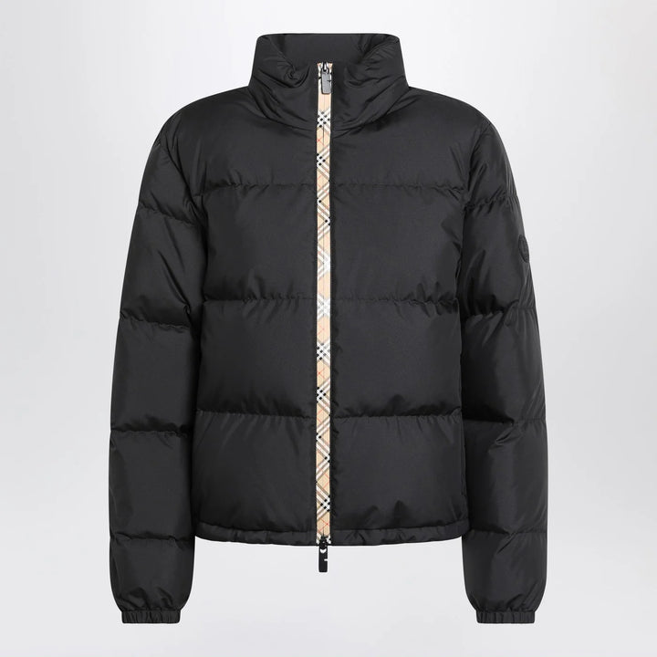 Burberry - Black zip-up puffer jacket with Check detail