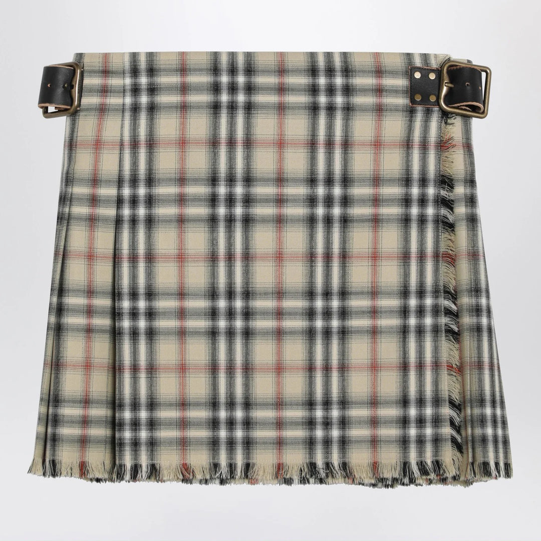 Burberry - Beige wool mini kilt with Check pattern