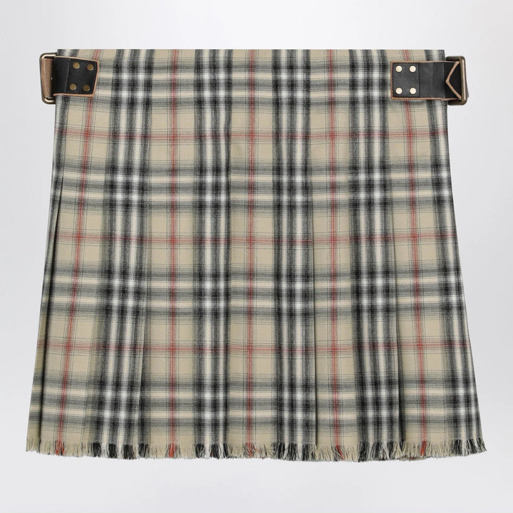 Burberry - Beige wool mini kilt with Check pattern
