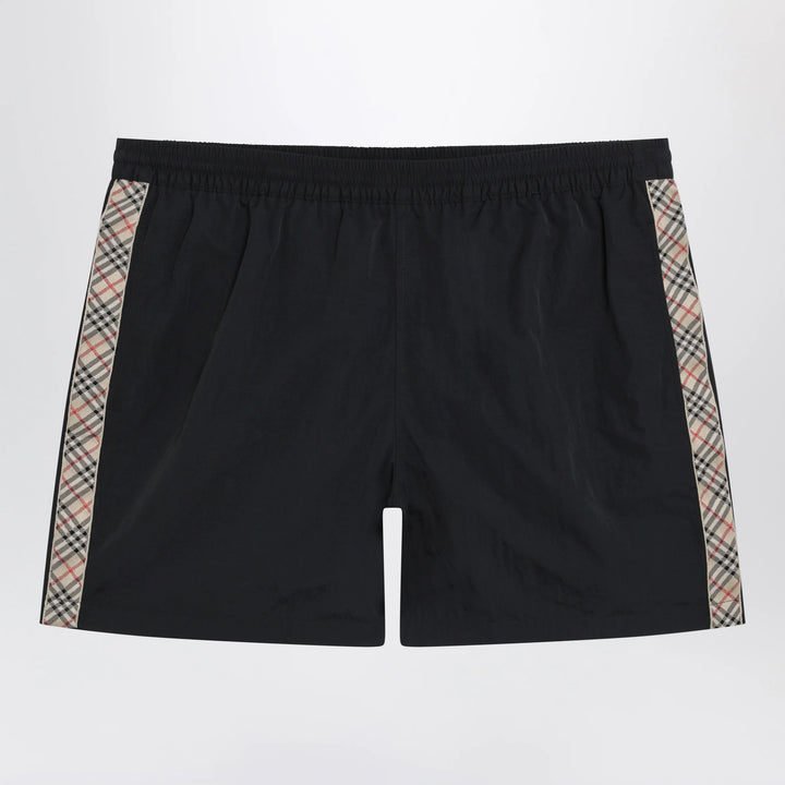 Burberry - Slim-fit swim shorts with Check trim in black nylon