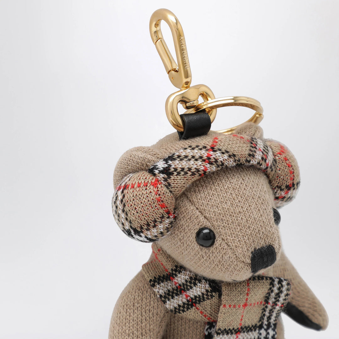 Burberry - Thomas teddy bear charm in wool and cashmere, sand