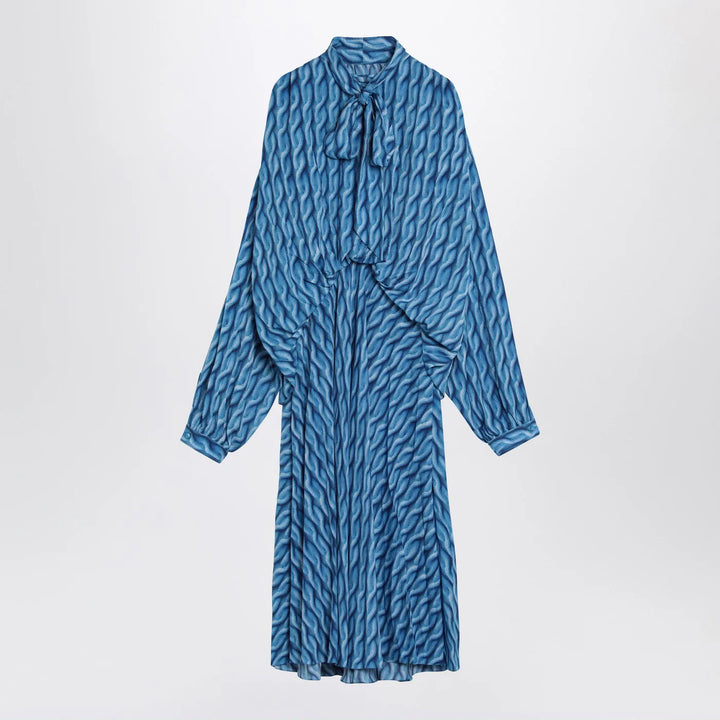 Balenciaga - Midi dress with bow and blue print