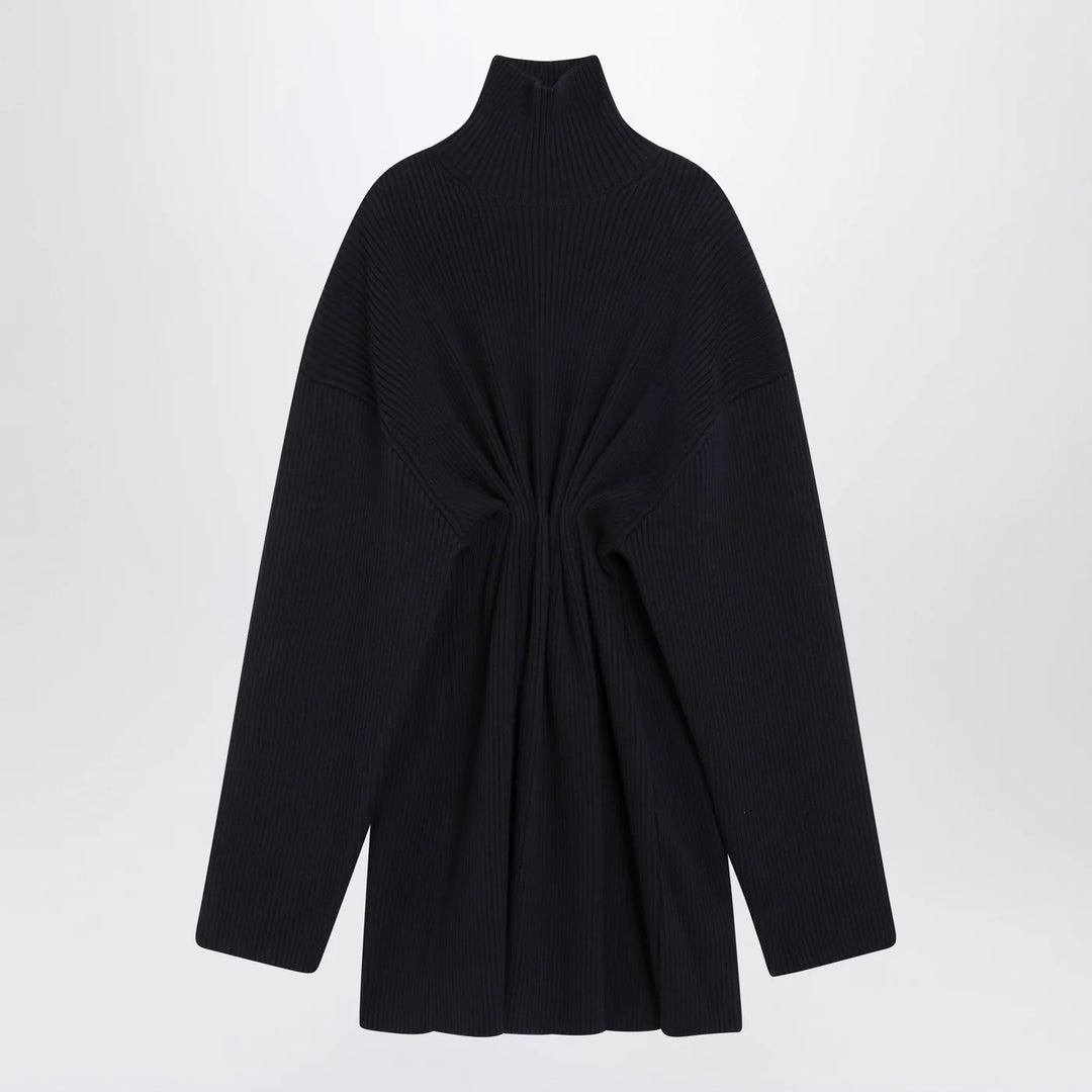 Balenciaga - Pinched navy mini dress in wool and cotton