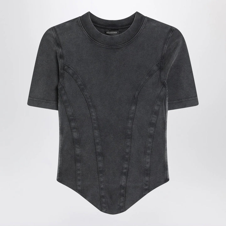 Balenciaga - Washed black corset-style T-shirt