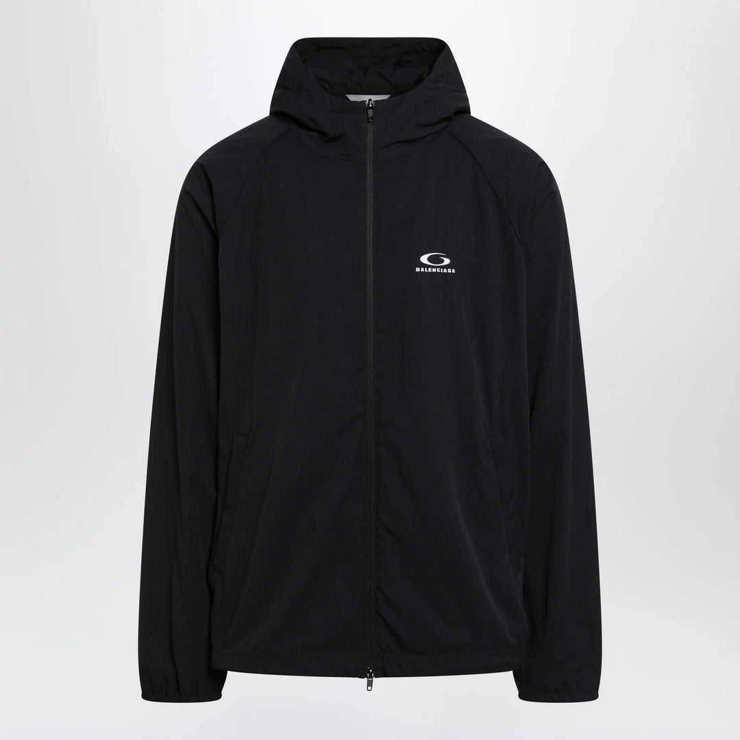 Balenciaga - Technical hooded track jacket in polyamide, black