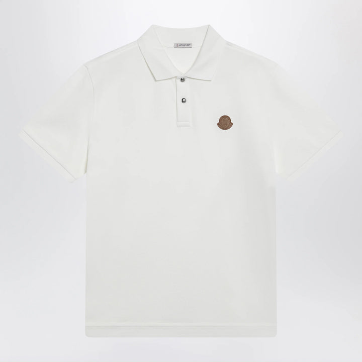 Moncler - White cotton piqué polo shirt with logo patch