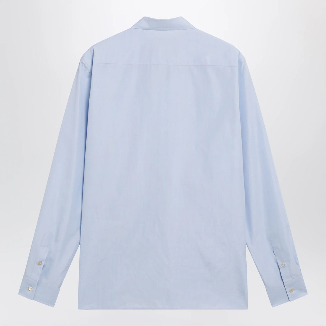 Valentino - Light blue fil-à-fil cotton shirt with VLogo embroidery