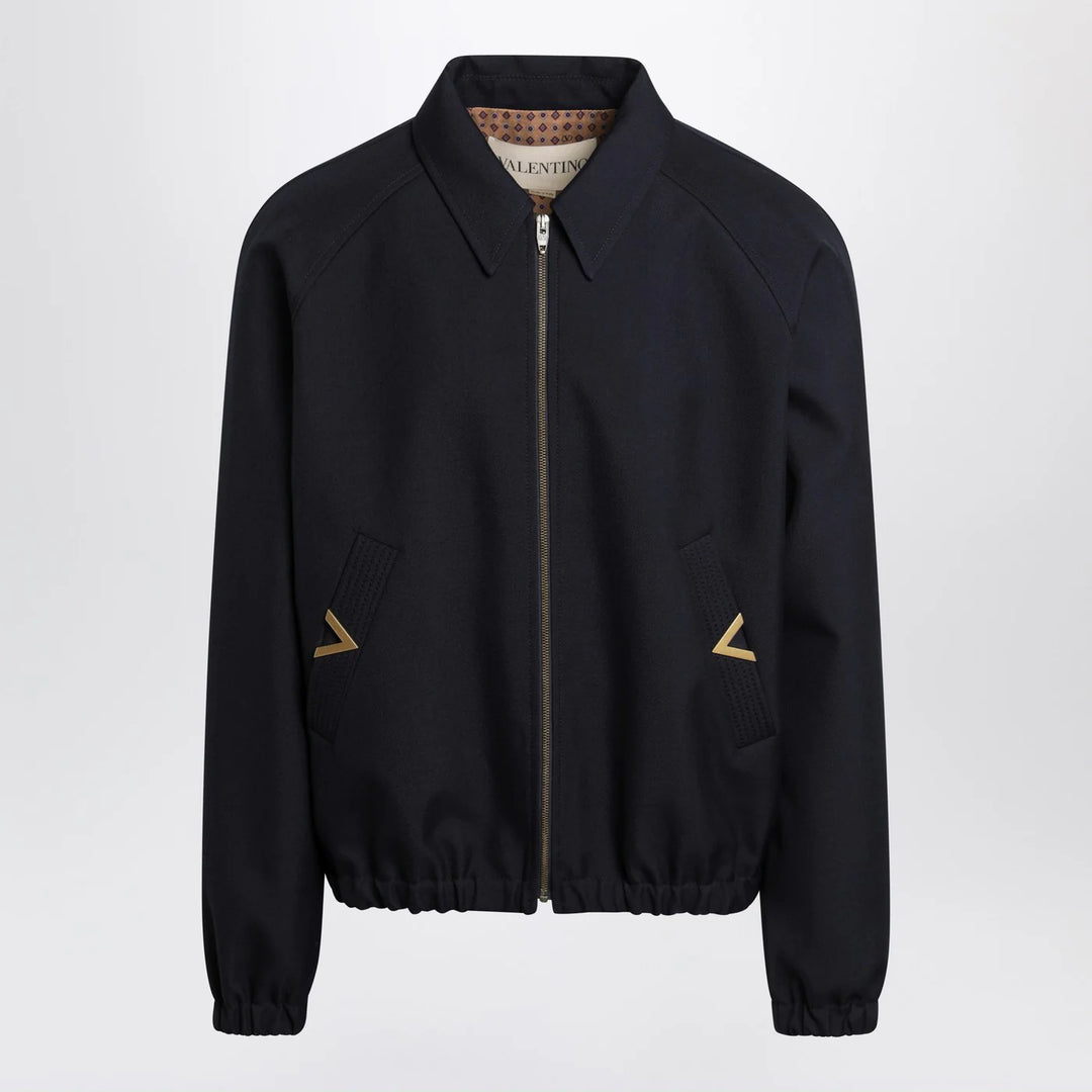 Valentino - Navy bomber jacket with Vgold pockets