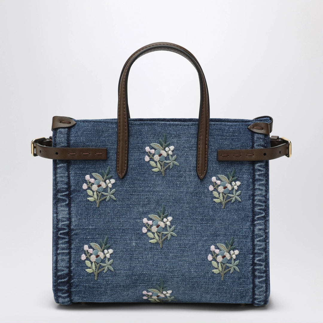 Valentino Garavani - Antibes small embroidered denim shopping bag in blue