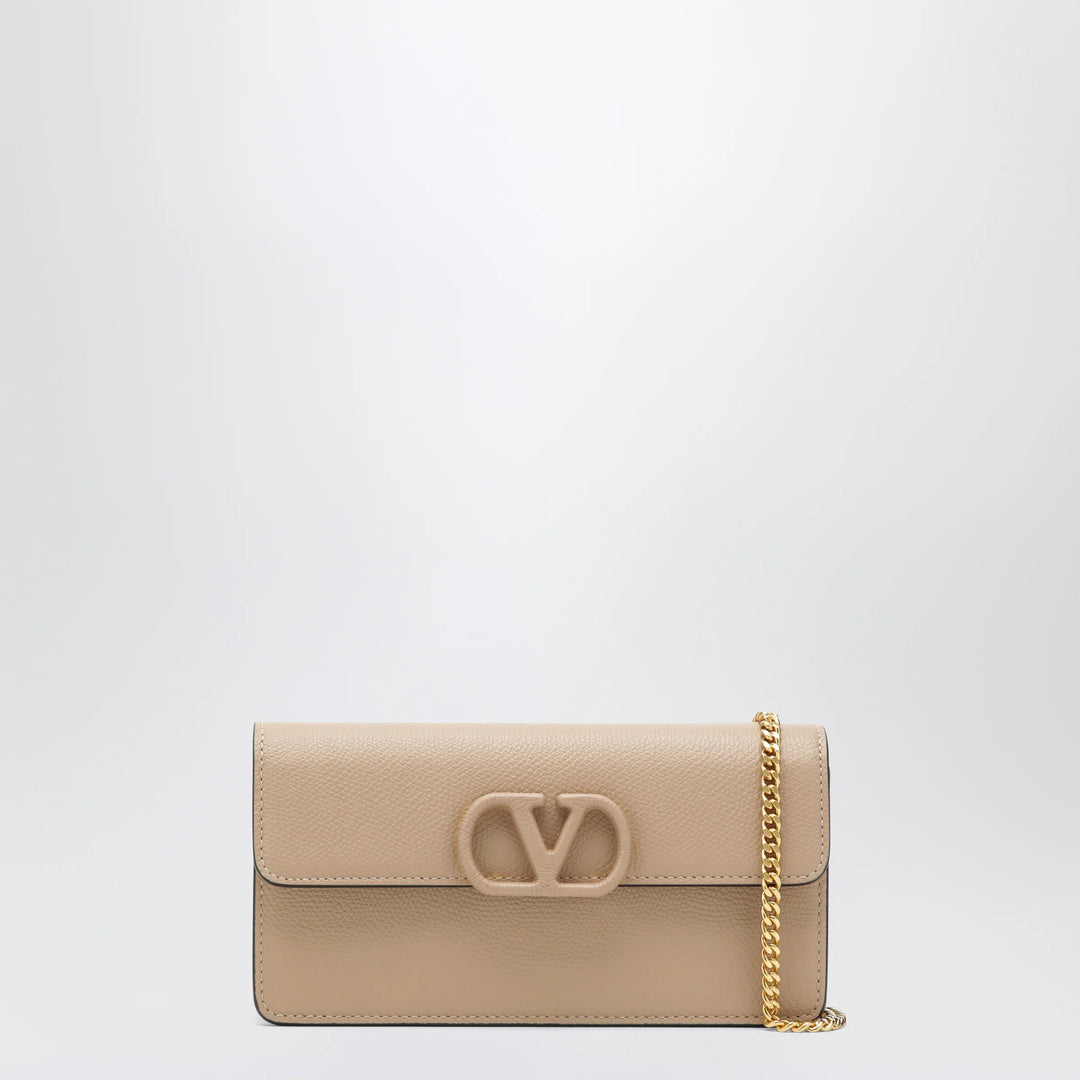 Valentino Garavani - Sand pink leather Vlogo Signature wallet with chain