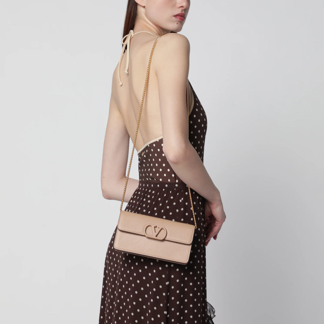 Valentino Garavani - Sand pink leather Vlogo Signature wallet with chain