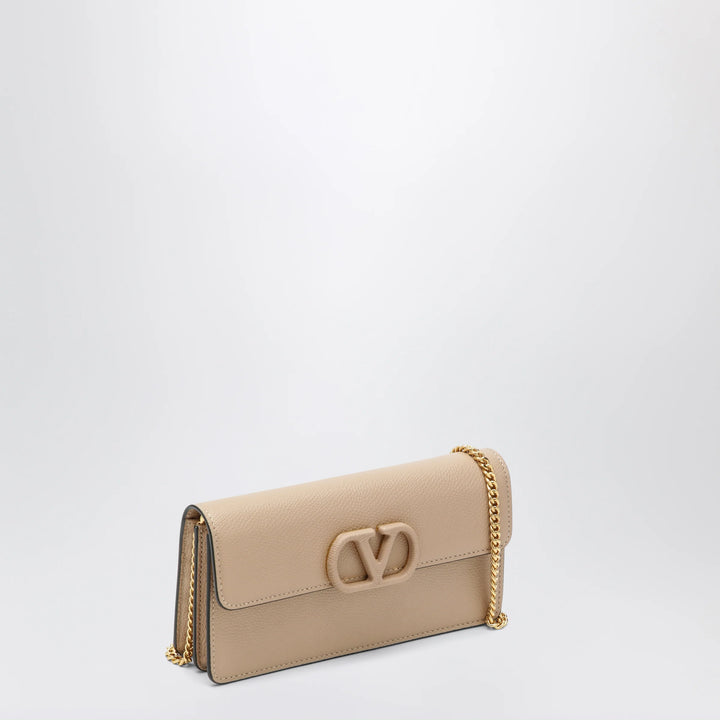 Valentino Garavani - Sand pink leather Vlogo Signature wallet with chain