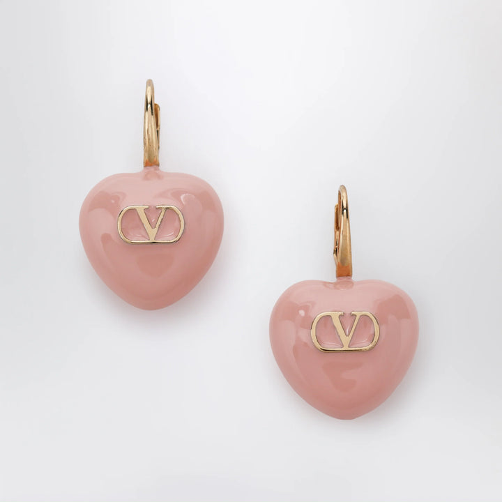 Valentino Garavani - Heart logo lever-back earrings in enamel, gold/pink