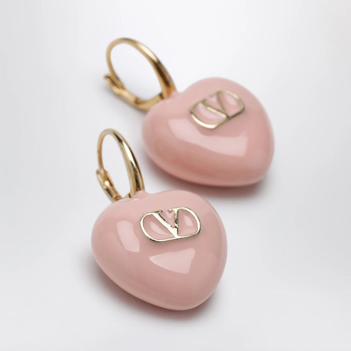 Valentino Garavani - Heart logo lever-back earrings in enamel, gold/pink