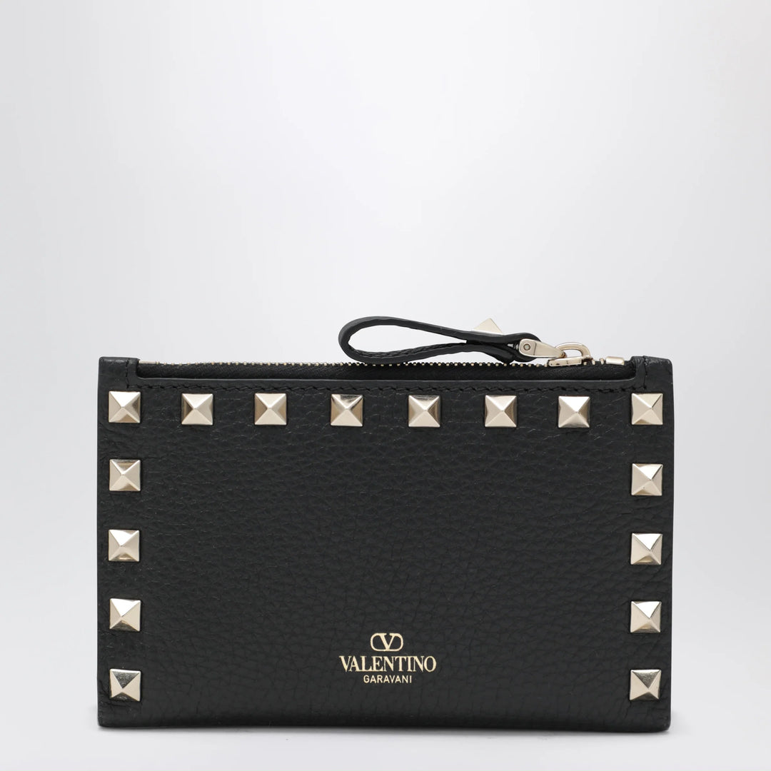 Valentino Garavani - Black Leather Rockstud Zip Card Holder