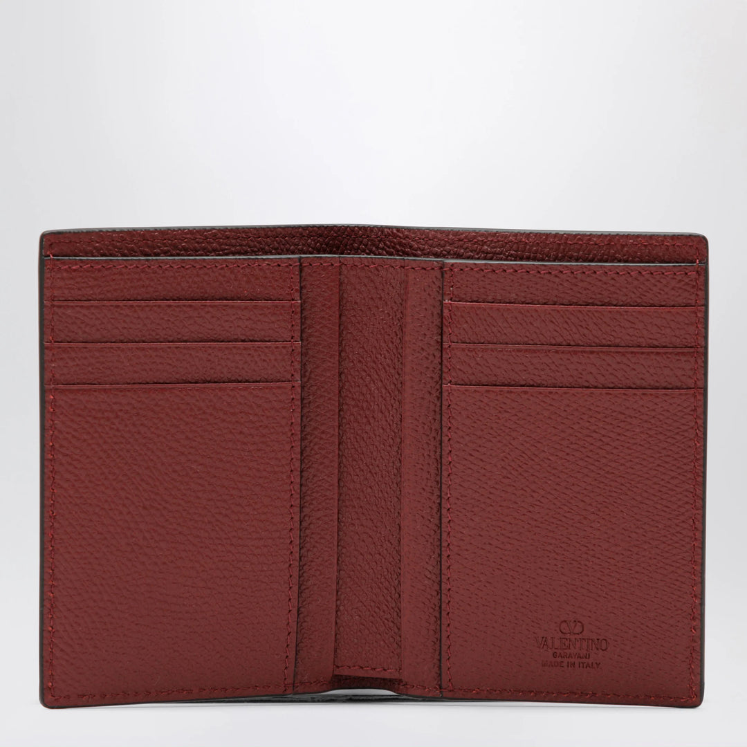 Valentino - Dark red Vlogo card holder in grained leather