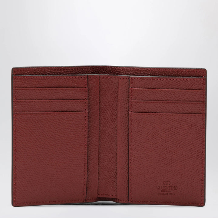 Valentino - Dark red Vlogo card holder in grained leather
