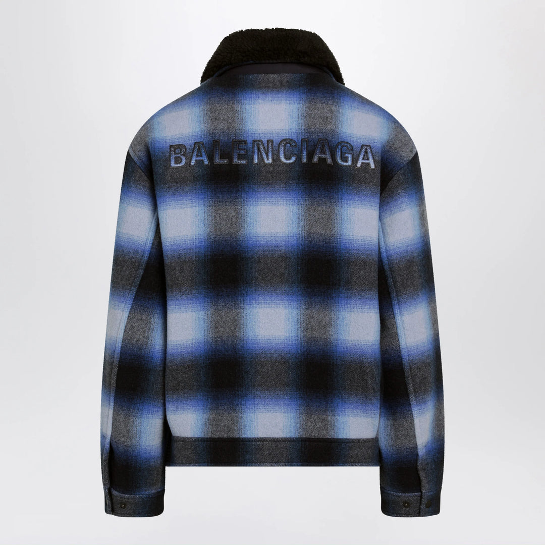 Balenciaga - Plaid wool flannel bomber jacket in blue/black