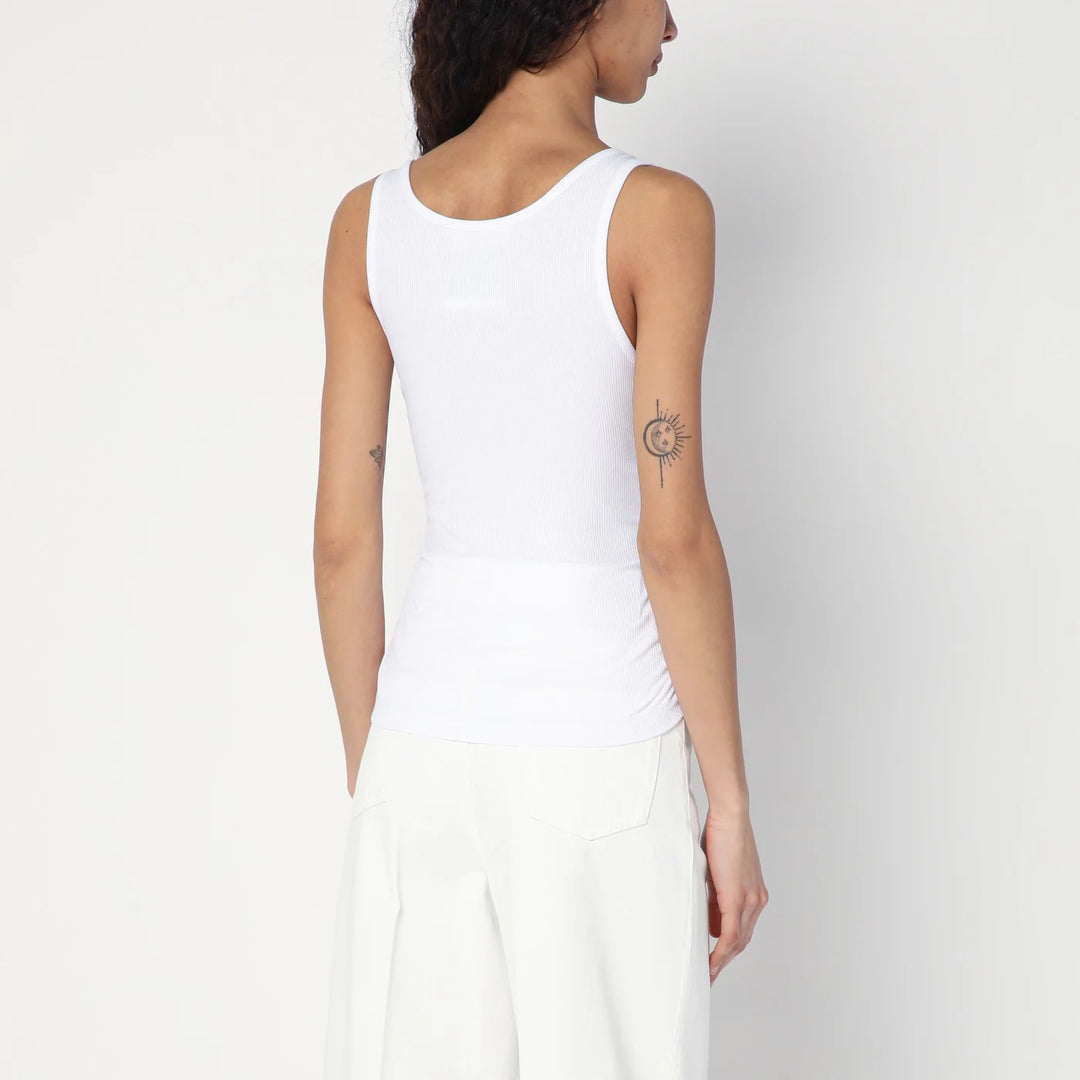 Moschino - White tank top in cotton with laces