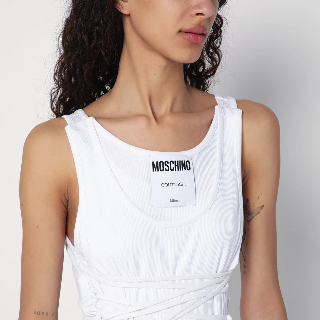 Moschino - White tank top in cotton with laces