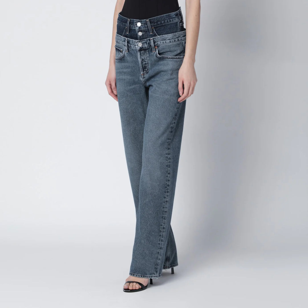 AGOLDE - Elson jeans with double waistband in dark/light indigo