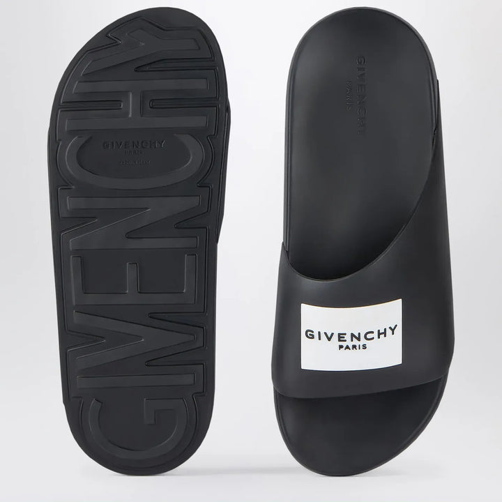 Givenchy - Black rubber Label Slide flat mules Brand Shoes