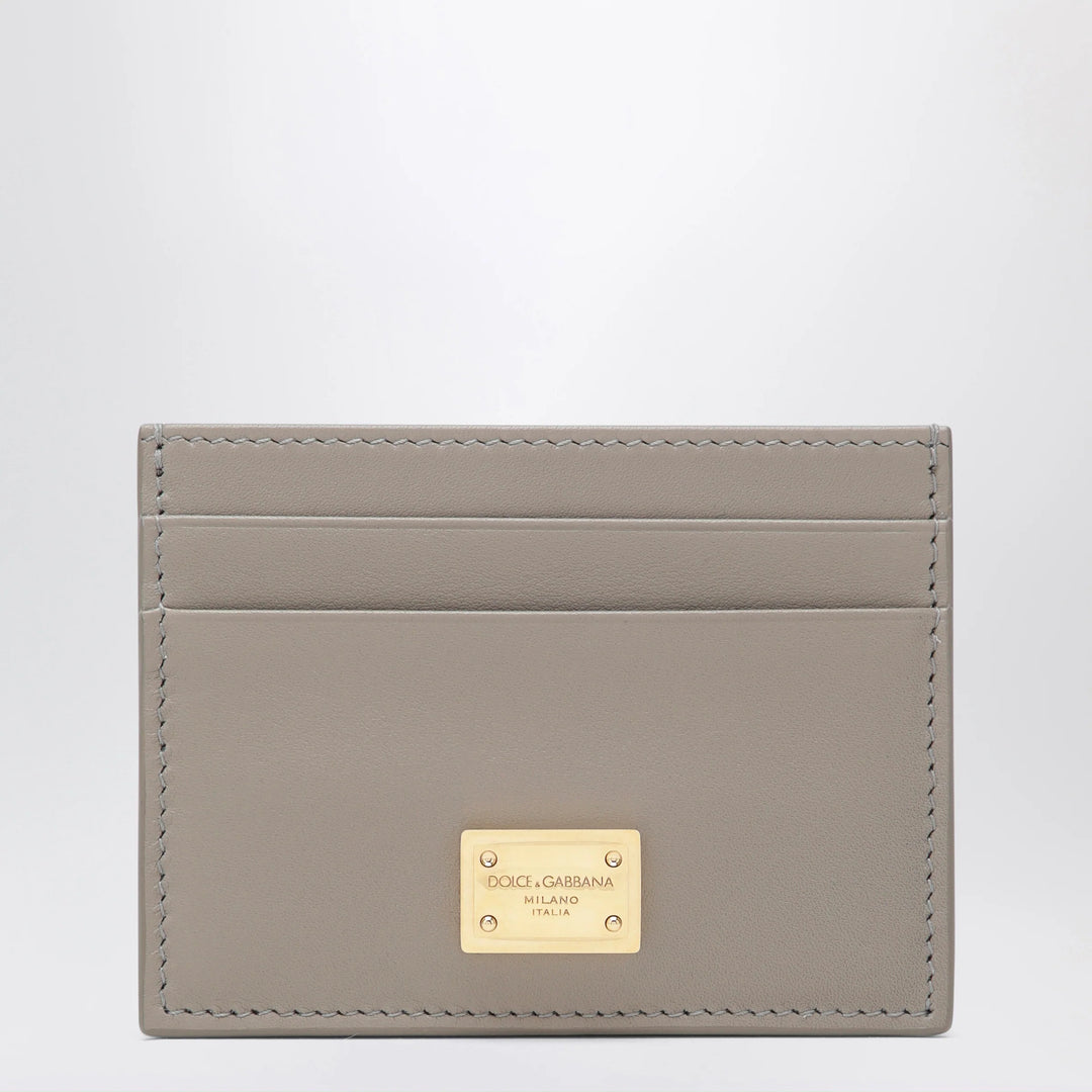 Dolce&amp;Gabbana - Taupe leather card holder with logo plaque