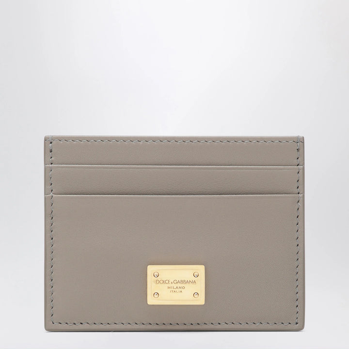 Dolce&amp;Gabbana - Taupe leather card holder with logo plaque