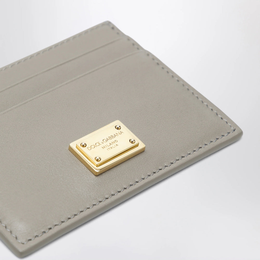 Dolce&amp;Gabbana - Taupe leather card holder with logo plaque