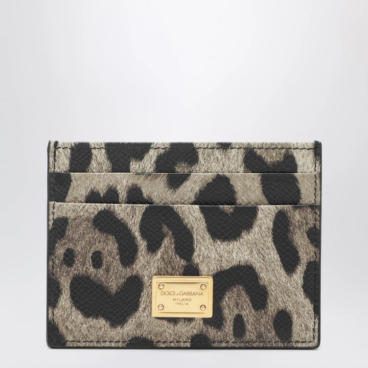 Dolce&amp;Gabbana - Card holder in leopard-print Dauphine leather with logo plaque