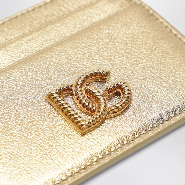 Dolce&amp;Gabbana - Laminated calfskin DG logo card holder in gold