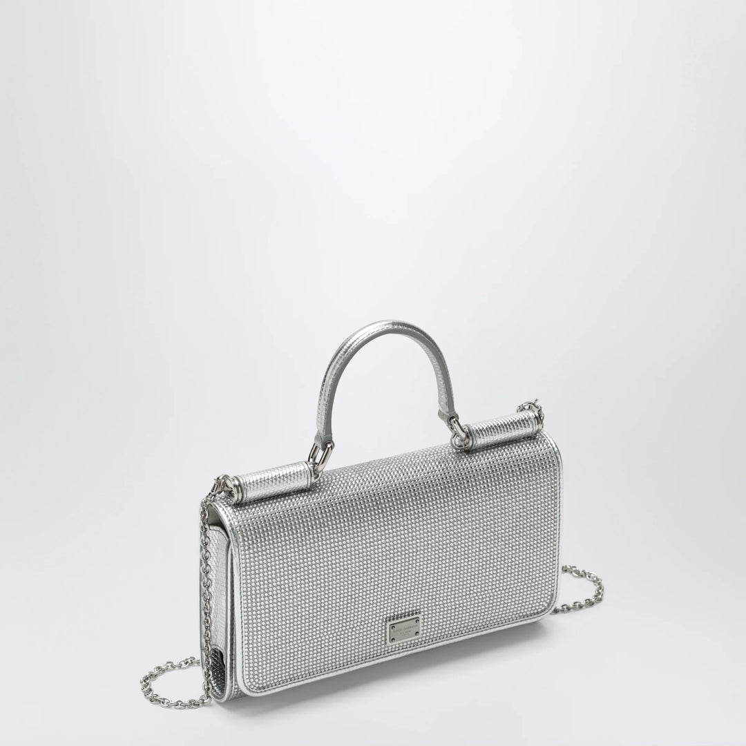 Dolce&amp;Gabbana - Satin phone bag with rhinestones in Crystal/Pearl